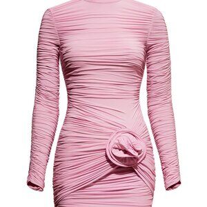 NWT Magda Butrym H&M Rose-Appliquéd Mock Turtleneck Dress, Pink, XL